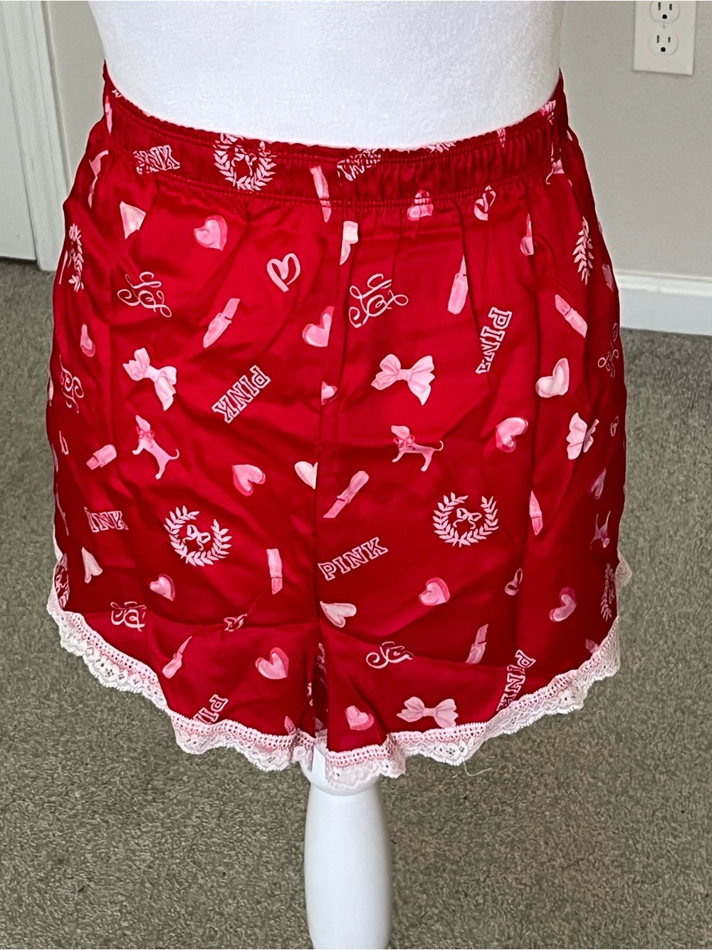 NWT Love Shack Fancy x Victoria's Secret Red Lace-Trim Sleep Shorts Size XXL